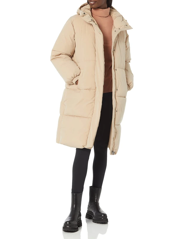Amazon Essentials Women's Oversized Long Puffer Jacket (Available in Plus Size), Tan, X-Large