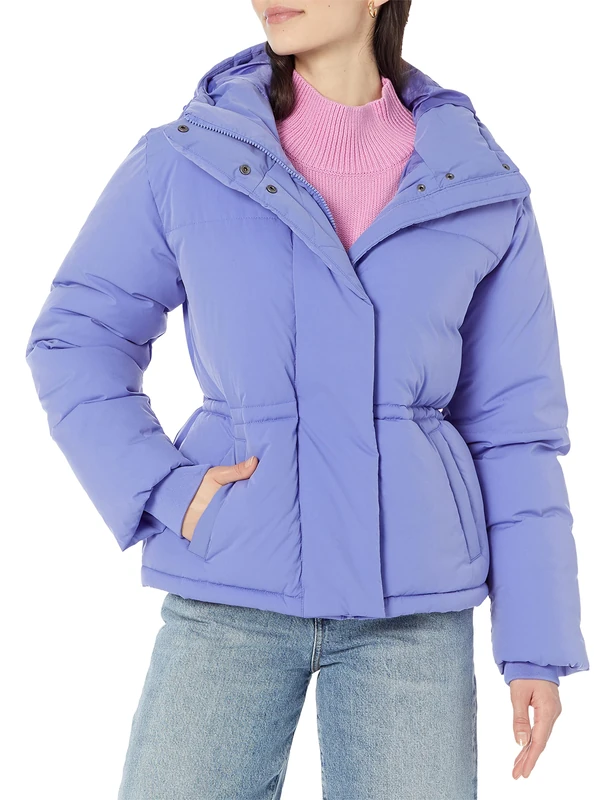 Amazon Essentials Women's Short Waisted Puffer Jacket (Available in Plus Size), Purple Blue, Large