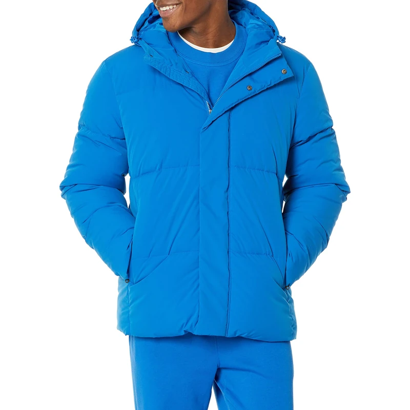 Amazon Essentials Men's Mid-Length Hooded Puffer Coat (Available in Big & Tall), Bright Blue, 4XL Plus Tall
