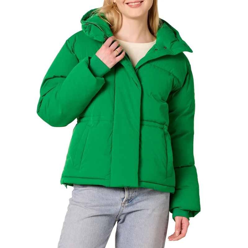 Amazon Essentials Women's Large Short Waisted Puffer Jacket, Green, Large
