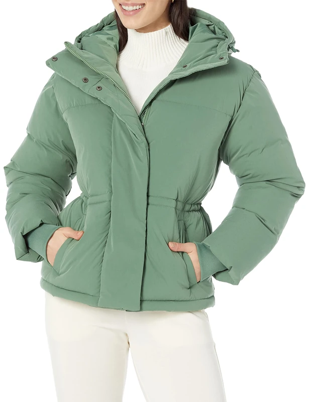 Amazon Essentials Women's Short Waisted Puffer Jacket (Available in Plus Size), Sage Green, X-Large