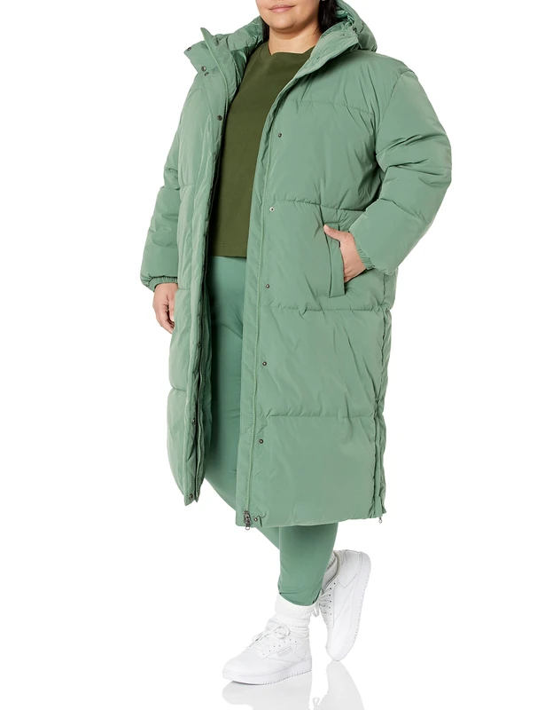 Amazon Essentials Women's Oversized Long Puffer Jacket (Available in Plus Size), Sage Green, X-Small