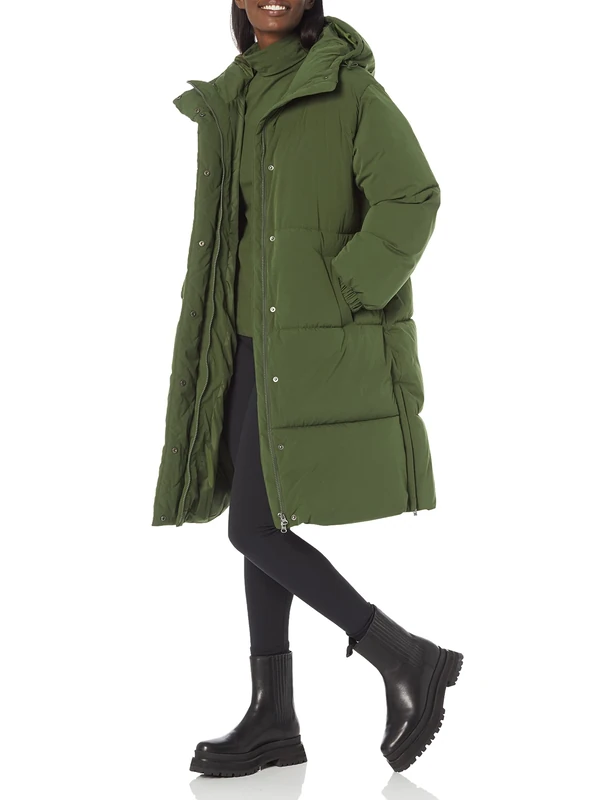 Amazon Essentials Women's Oversized Long Puffer Jacket (Available in Plus Size), Dark Olive, X-Large