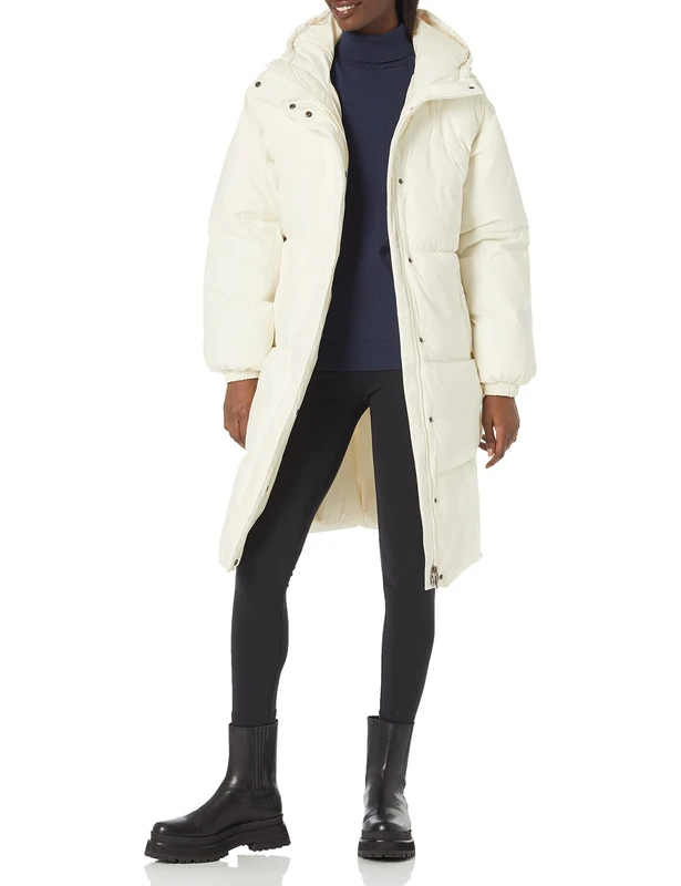 Amazon Essentials Women's Oversized Hooded Long Puffer Jacket (Available in Plus Size), Eggshell White, XXL