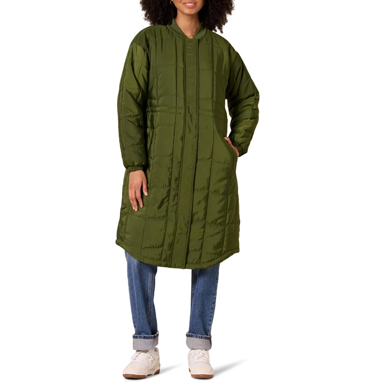 Amazon Essentials Women's Oversized Quilted Coat (Available in Plus Size), Dark Olive, XS