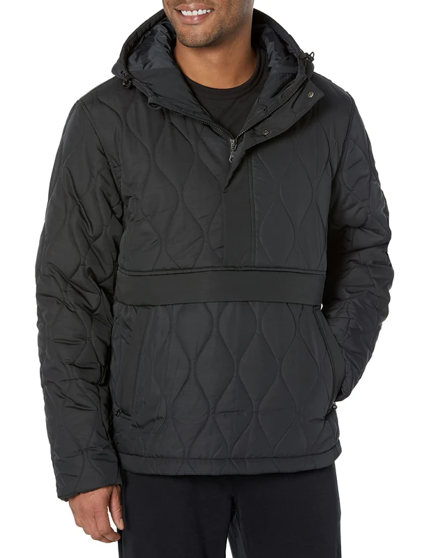 Amazon Essentials Men's Insulated Anorak Hooded Quarter-Zip Puffer Coat, Black, XL