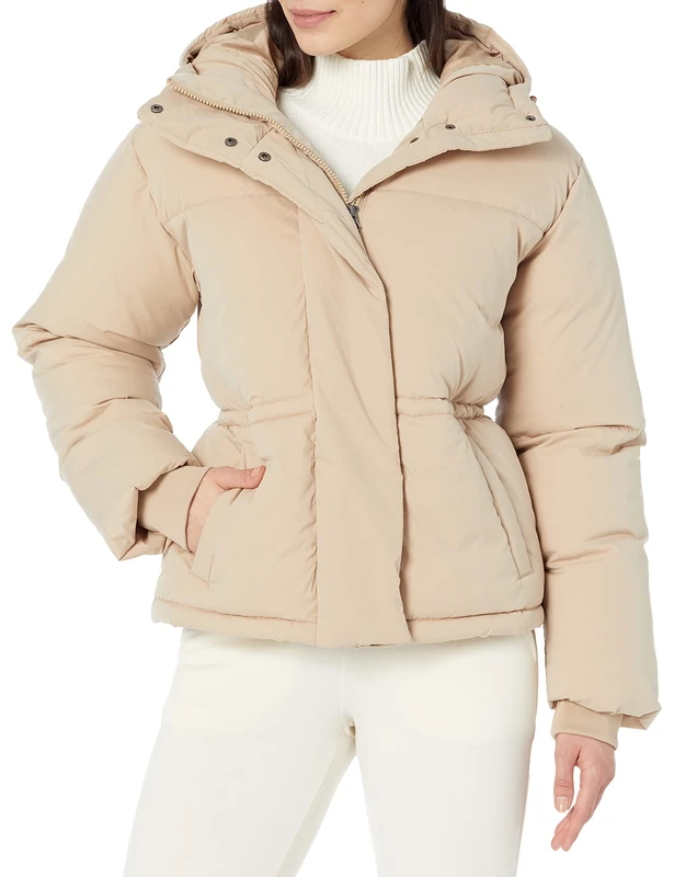 Amazon Essentials Women's Short Waisted Puffer Jacket (Available in Plus Size), Tan, X-Large