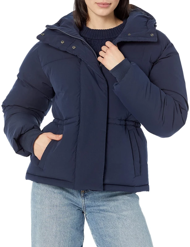 Amazon Essentials Women's Short Waisted Puffer Jacket (Available in Plus Size), Navy, X-Large
