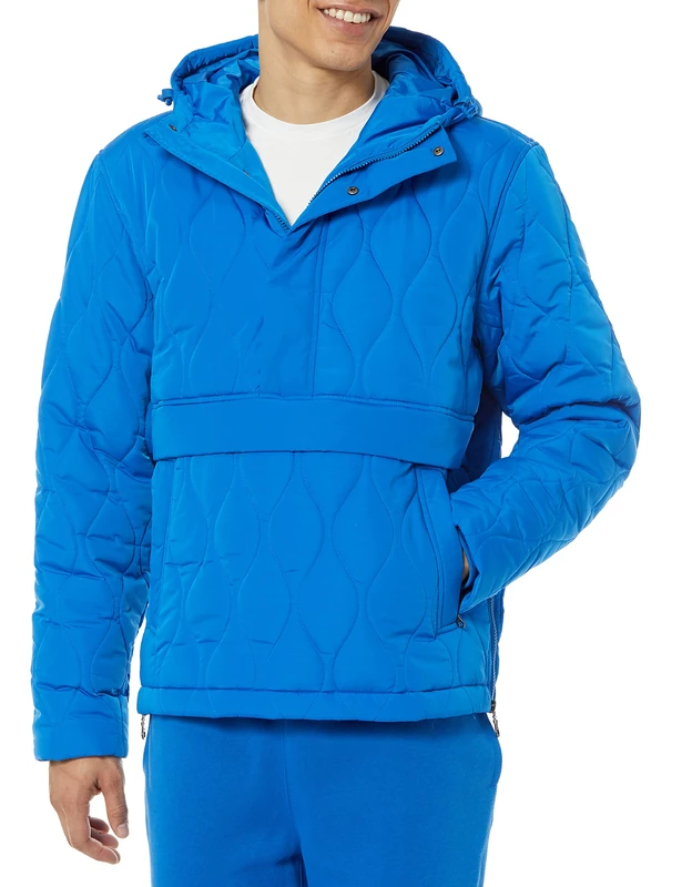 Amazon Essentials Men's Insulated Anorak Hooded Quarter-Zip Puffer Coat, Bright Blue, 4XL Plus