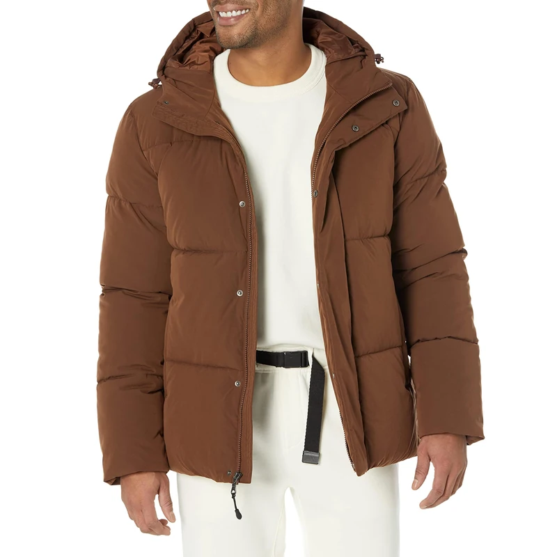 Amazon Essentials Men's Mid-Length Hooded Puffer Coat (Available in Big & Tall), Deep Brown, X-Large