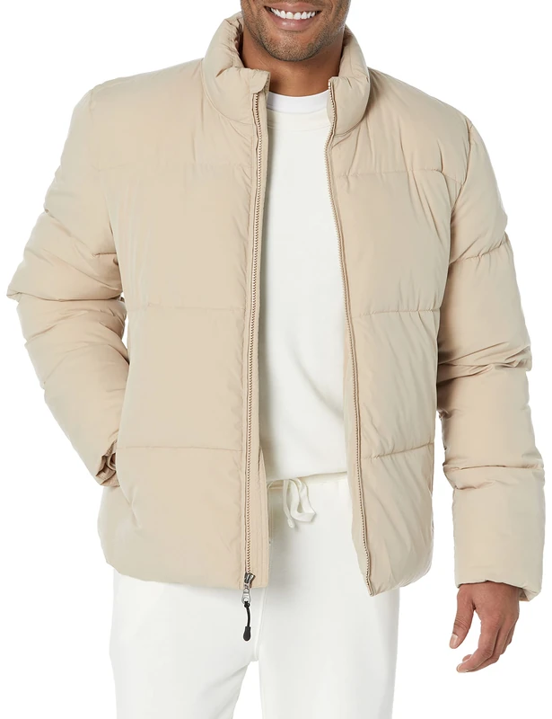 Amazon Essentials Men's Mock Neck Heavyweight Puffer Coat (Available in Big & Tall), Tan, X-Large