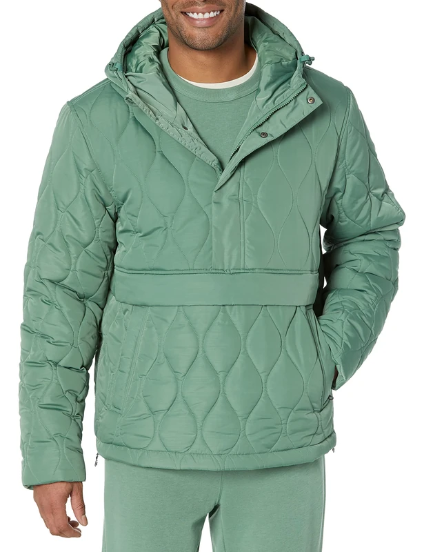 Amazon Essentials Men's Insulated Anorak Hooded Quarter-Zip Puffer Coat, Sage Green, XS