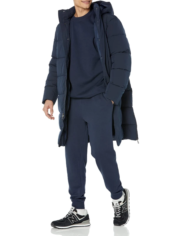 Amazon Essentials Men's Recycled Polyester Hooded Long Puffer, Navy, 3X-Large Big