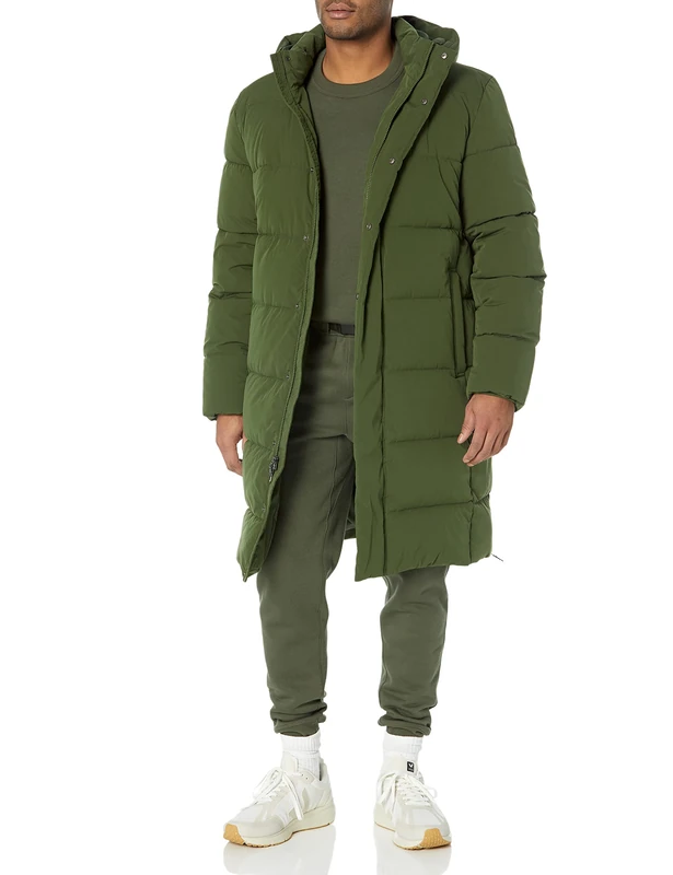 Amazon Essentials Men's Hooded Long Puffer Coat, Dark Olive, 3XL Plus Tall