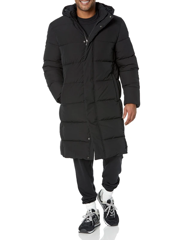 Amazon Essentials Men's Hooded Long Puffer Coat, Black, 4X-Large Big Tall