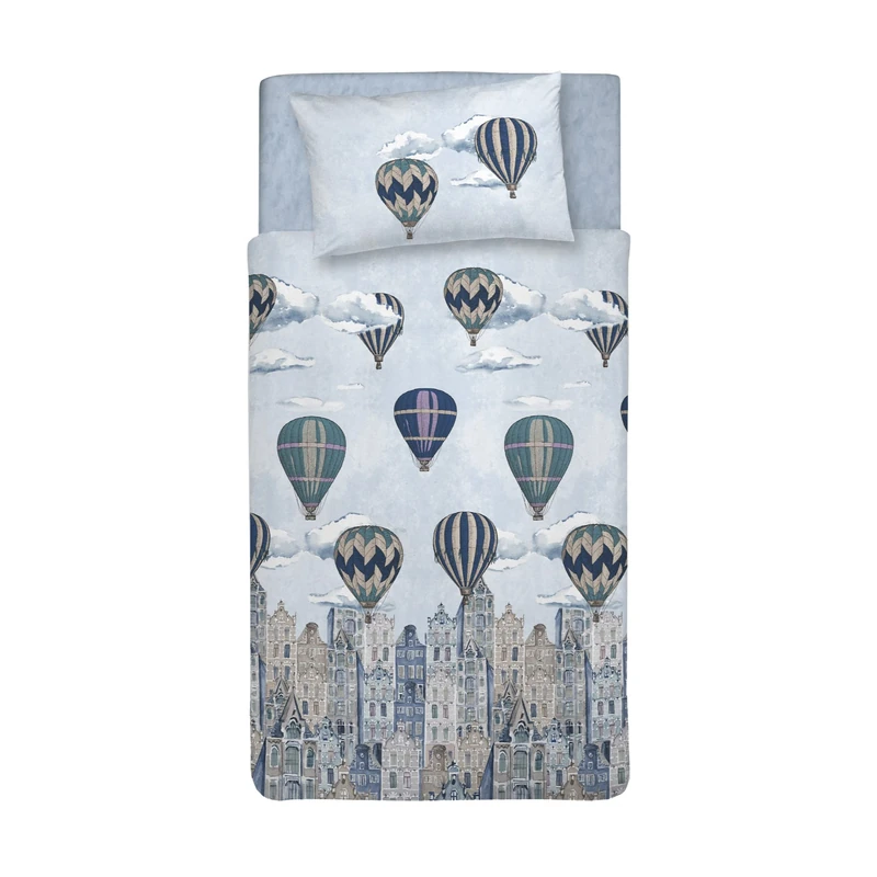 PENSIERI DELICATI Single Duvet Cover Set 100% Cotton, Complete with Bag 155 x 200 cm and 1 Pillowcase 52 x 82 cm, Made in Italy, Duvet Cover Washable In Machine At 40 °, Flying Blue Pattern