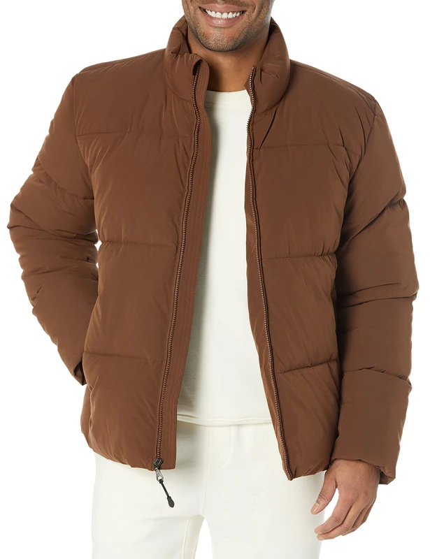 Amazon Essentials Men's Mock Neck Heavyweight Puffer Coat (Available in Big & Tall), Deep Brown, XX-Large