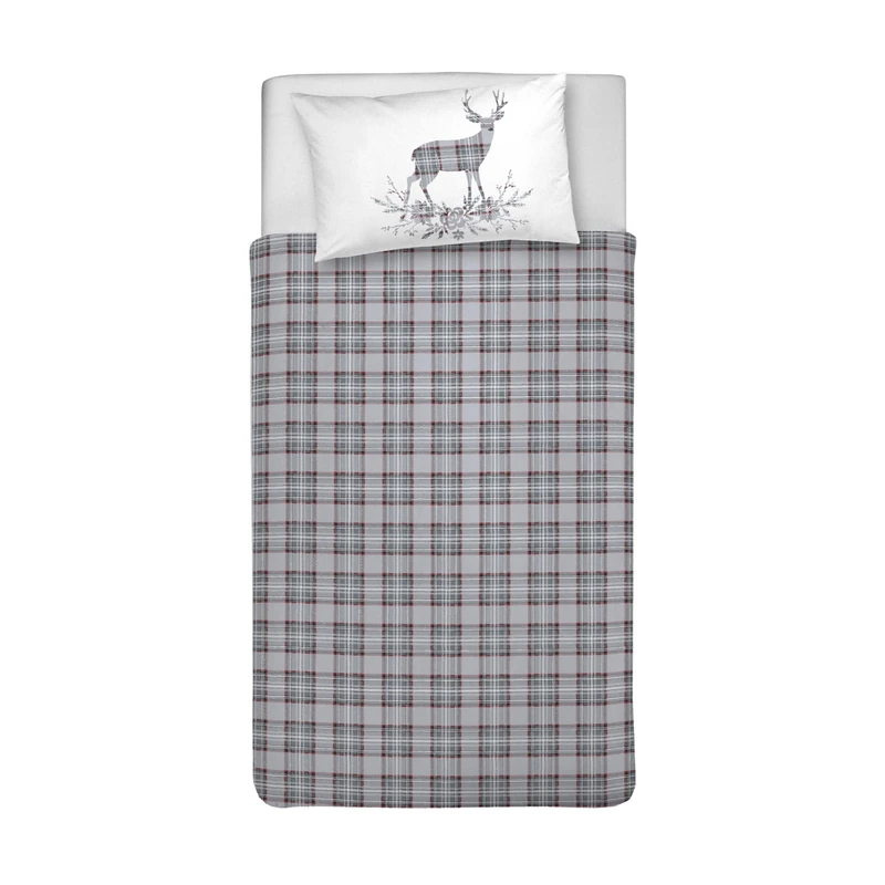 PENSIERI DELICATI Single Duvet Cover Set 100% Cotton, Complete with Bag 155 x 200 cm and 1 Pillowcase 52 x 82 cm, Made in Italy, Duvet Cover Washable In Machine At 40 °, Grey Tartan Pattern