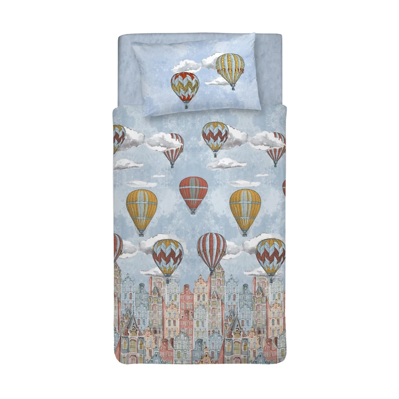 PENSIERI DELICATI Single Duvet Cover Set 100% Cotton, Complete with Sack 155 x 200 cm and 1 Pillowcase 52 x 82 cm, Made in Italy, Duvet Cover Washable In Machine At 40 °, Pattern Flying Orange