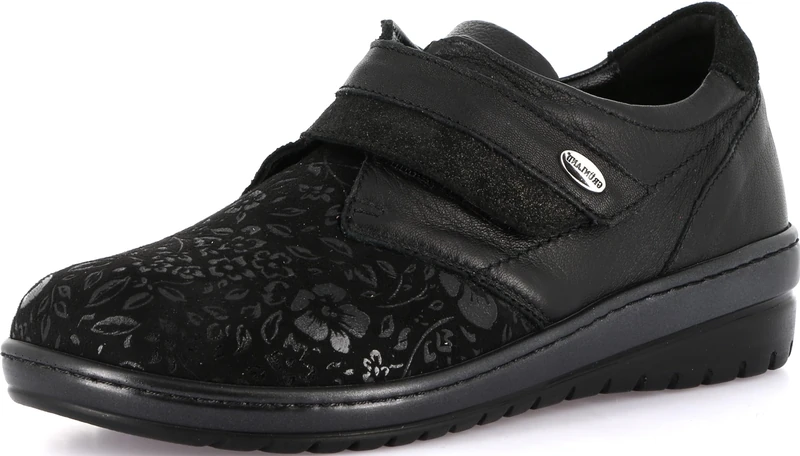 GRUNLAND-NILE-Elastic Comfort Shoe, Removable Re-Soft Insole Made of Cork and Leather, Contoured Sole and 3.5 cm high Wedge Heel Black