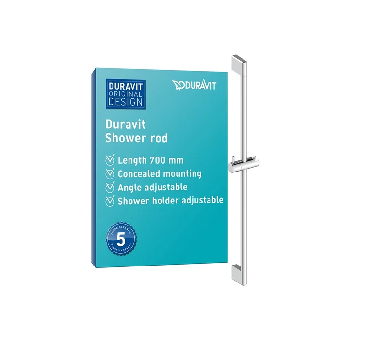 Duravit Universal Shower Rail, Shower Rail Slider with Height Adjustable Hand Shower Holder, Shower Riser Rail (700 mm), Chrome