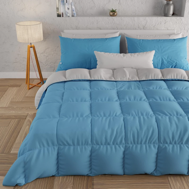 PETTI Artigiani Italiani - Maxi Quilt for Double Bed, Maxi Double, Plain, Light Blue, Grey, 100% Made in Italy - Image 1