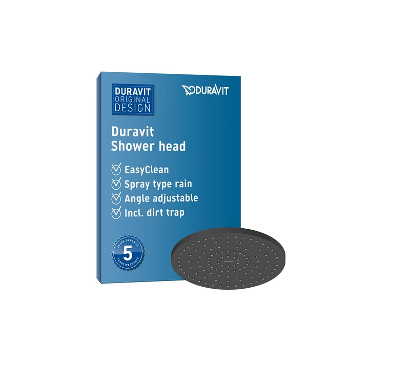 Duravit Universal Shower Head, rain Shower Head, Shower Faucet Round (Ø 250 mm), with Water-Saving Minusflow-Function, rain Shower, Black Matt