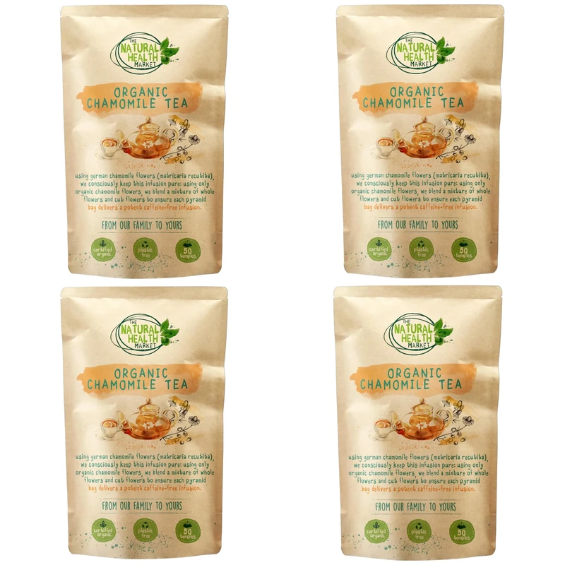 The Natural Health Market Organic Chamomile Tea Bags 200 Pack (4x50) – Organic Egyptian Sleep Tea