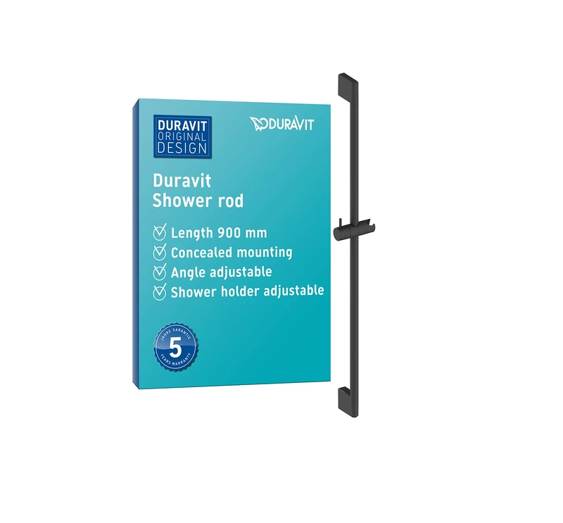 Duravit Universal Shower Rail, Shower Rail Slider with Height Adjustable Hand Shower Holder, Shower Riser Rail (900 mm), Black Matt