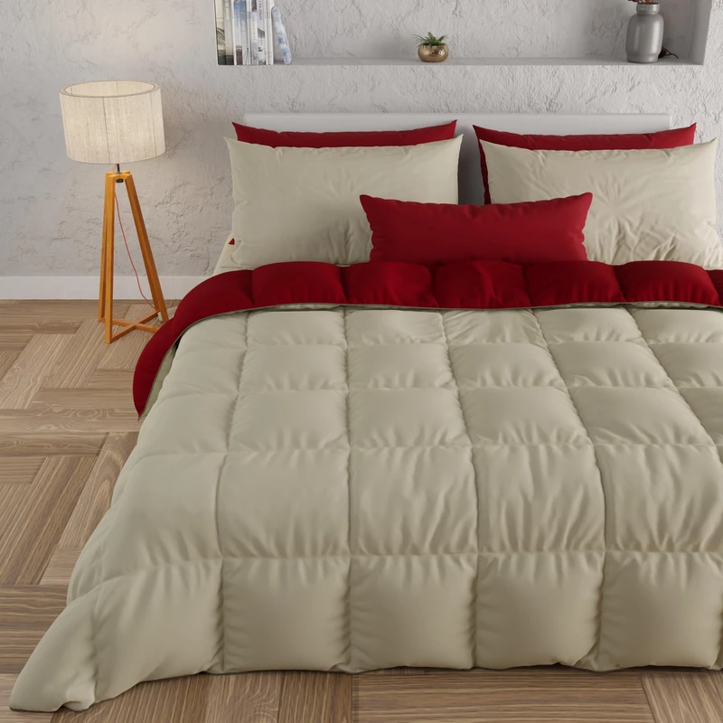 PETTI Artigiani Italiani - Double Maxi Winter Maxi Double Bed Quilt - Plain Double Sided - Taupe/Bordeaux - 100% Made in Italy