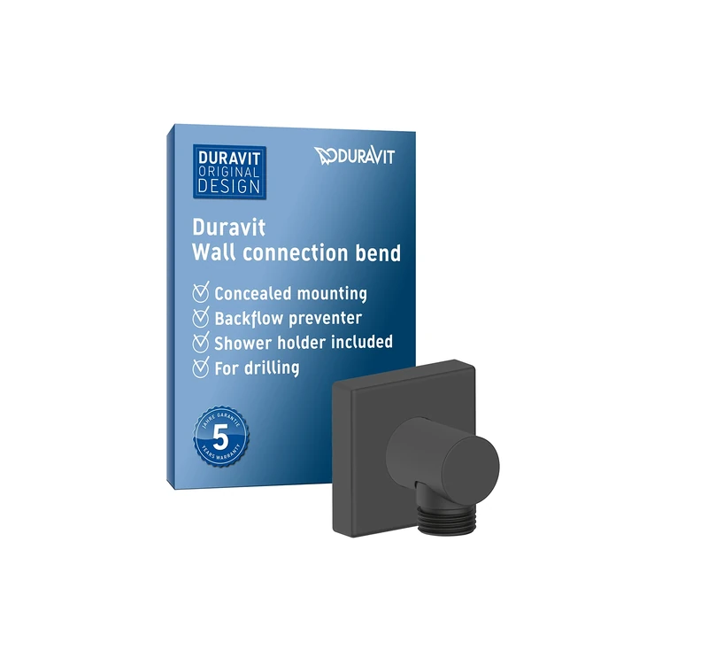 Duravit Universal Wall Outlet, Square Wall Connection Elbow, Wall Connection, Black Matt