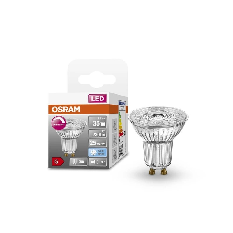 OSRAM Superstar Reflector lamp, GU10-base Clear Glass,Warm White (2700K), 230 Lumen, 35W-Replacement, dimmable, 6-Pack