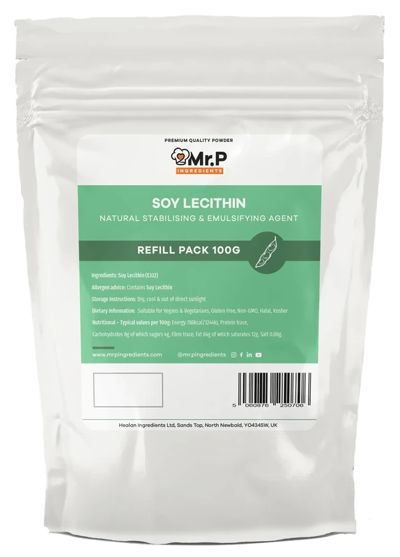 Mr.P Ingredients Soy Lecithin Powder 100g Stabilising Emulsifying Agent Texture Improver Vegan Vegetarian Halal Kosher Non-GMO Resealable Pouche