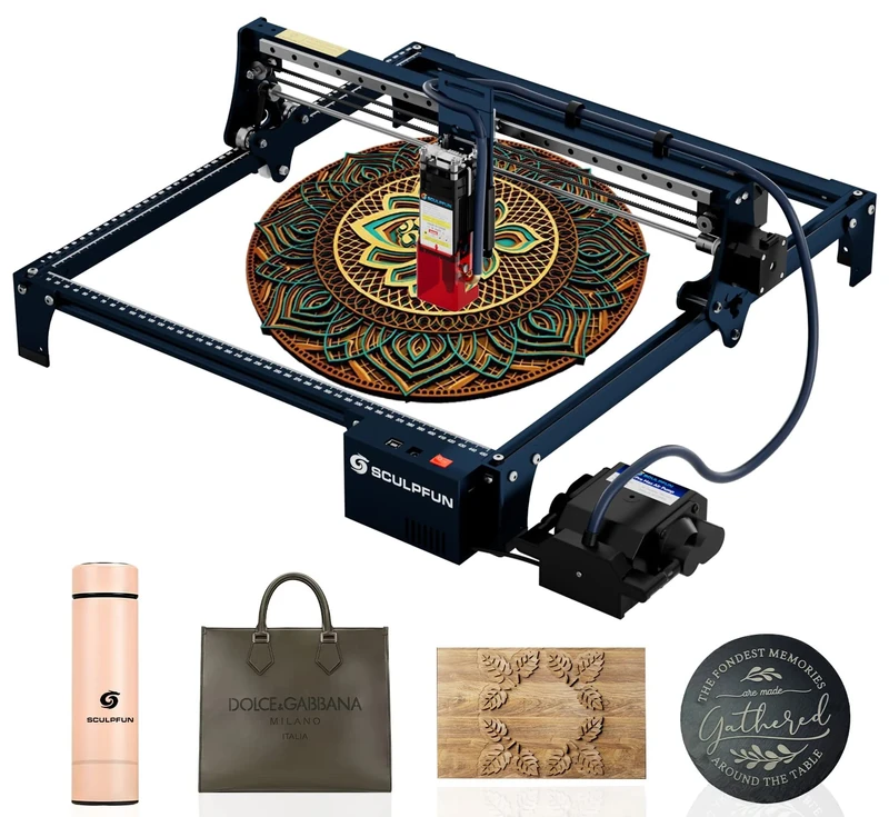 SCULPFUN S30 Laser Engraving Machine - Laser Cutter, Automatic Control Air Assist Kit, 0.05 mm Sculpture Precision for DIY Wood, Metal, Leather, Acrylic