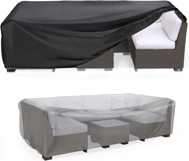 Patio Furniture Set Cover Waterproof, Mrrihand Outdoor Sectional Sofa Set Cover Heavy Duty 600D Table and Chair Set Cover 137.7" L× 86" W× 28" H - Image 1