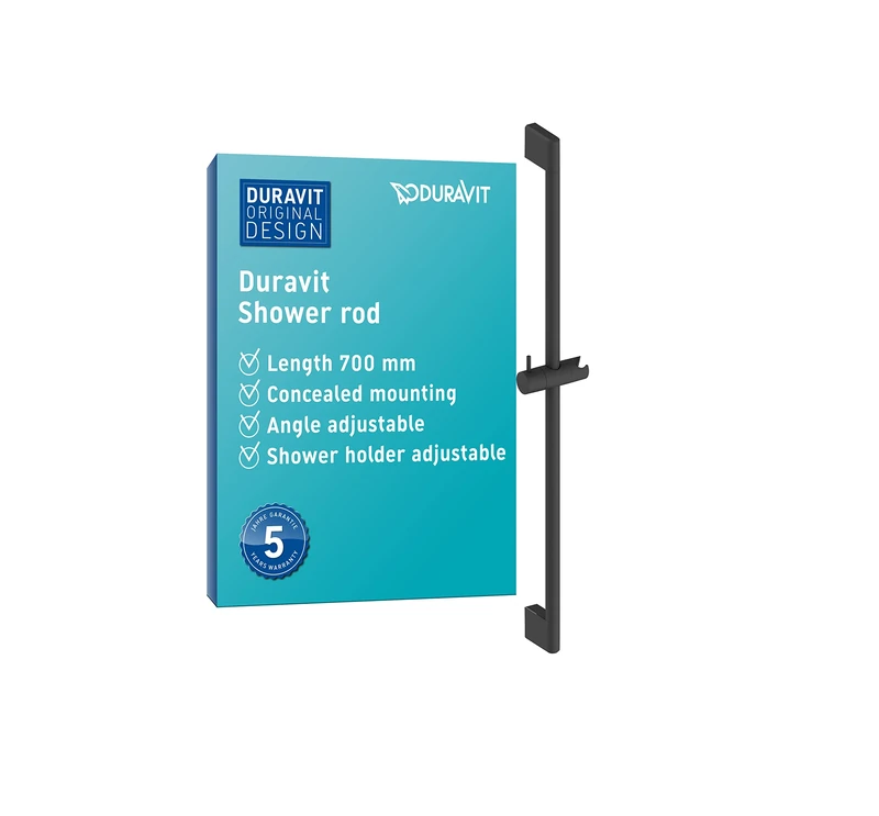 Duravit Universal Shower Rail, Shower Rail Slider with Height Adjustable Hand Shower Holder, Shower Riser Rail (700 mm), Black Matt