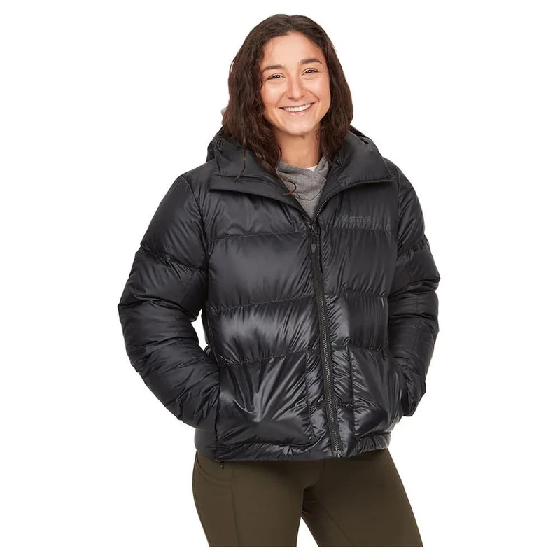 Marmot Women's Wm's Guides Down Hoody, Lightweight down jacket, warm winter puffy, water-repellent quilted coat, windproof functional jacket, packable outdoor jacket with hood, Black, S