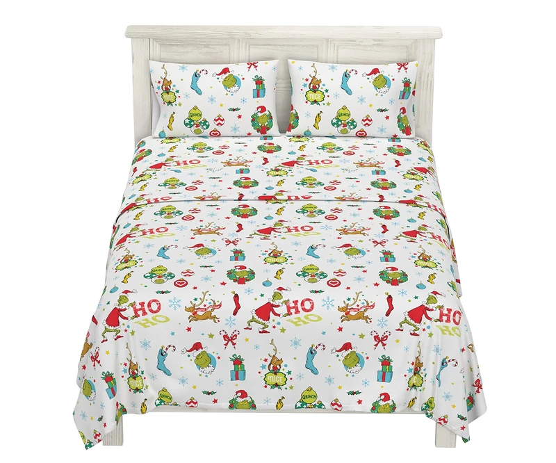 Franco Grinch by Dr. Seuss Holiday & Christmas Bedding Super Soft 100% Cotton Flannel Sheet Set, 4 pcs, Full, (Official Dr. Seuss Product)