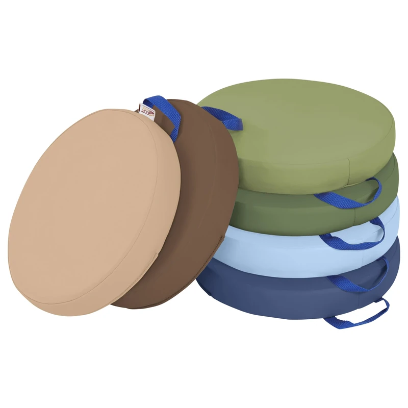 ECR4Kids SoftZone Floor Cushions with Handles, 2" Deluxe Foam, Round, Earthtone, (6-Pack) - Image 1