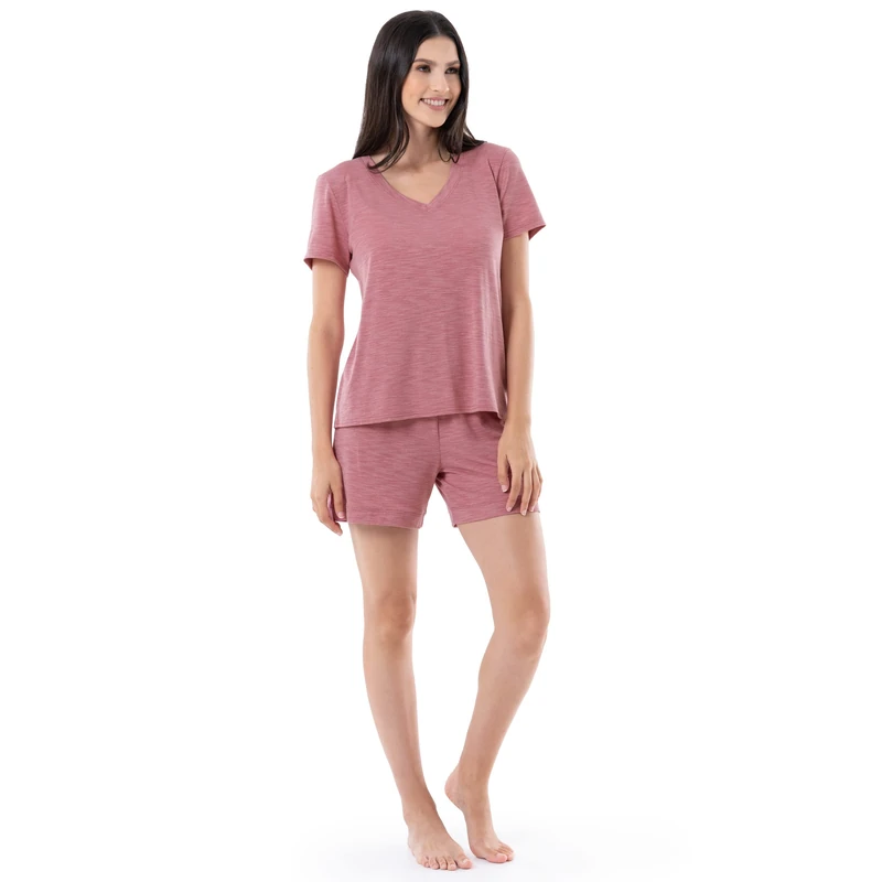 Fruit of the Loom Women's Sleeve Tee and Short 2 Piece Sleep Set, Antique Heather Blush, M - Image 1
