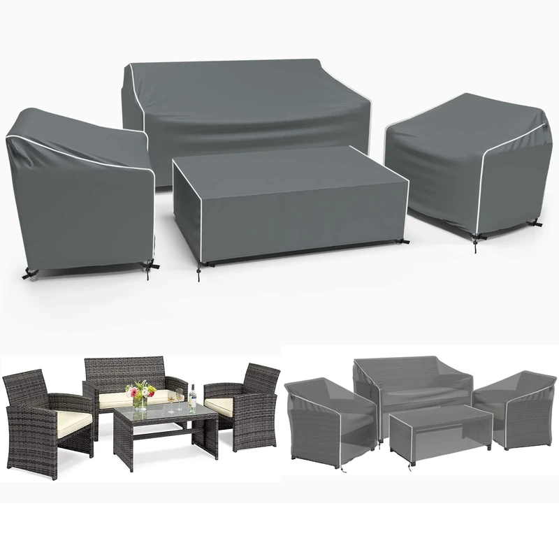 Gasadar Patio Furniture Covers, Outdoor Furniture Set Covers, Heavy Duty Waterproof, 4-Piece - XL, Grey