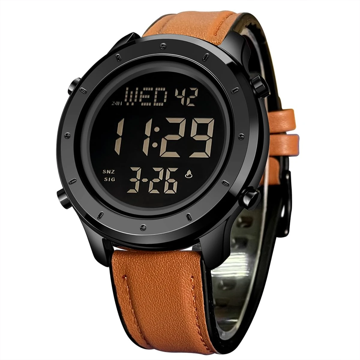 zolohoni Mens Leather Watch for Men Digital Watch Men's Wrist Watches LED Minimalist Stainless Steel Waterproof Stopwatch