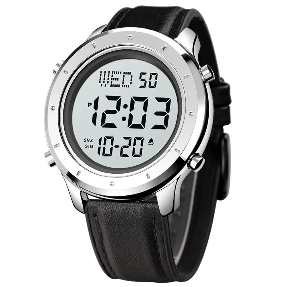 zolohoni Mens Leather Watch for Men Digital Watch Men's Wrist Watches LED Minimalist Stainless Steel Waterproof Stopwatch