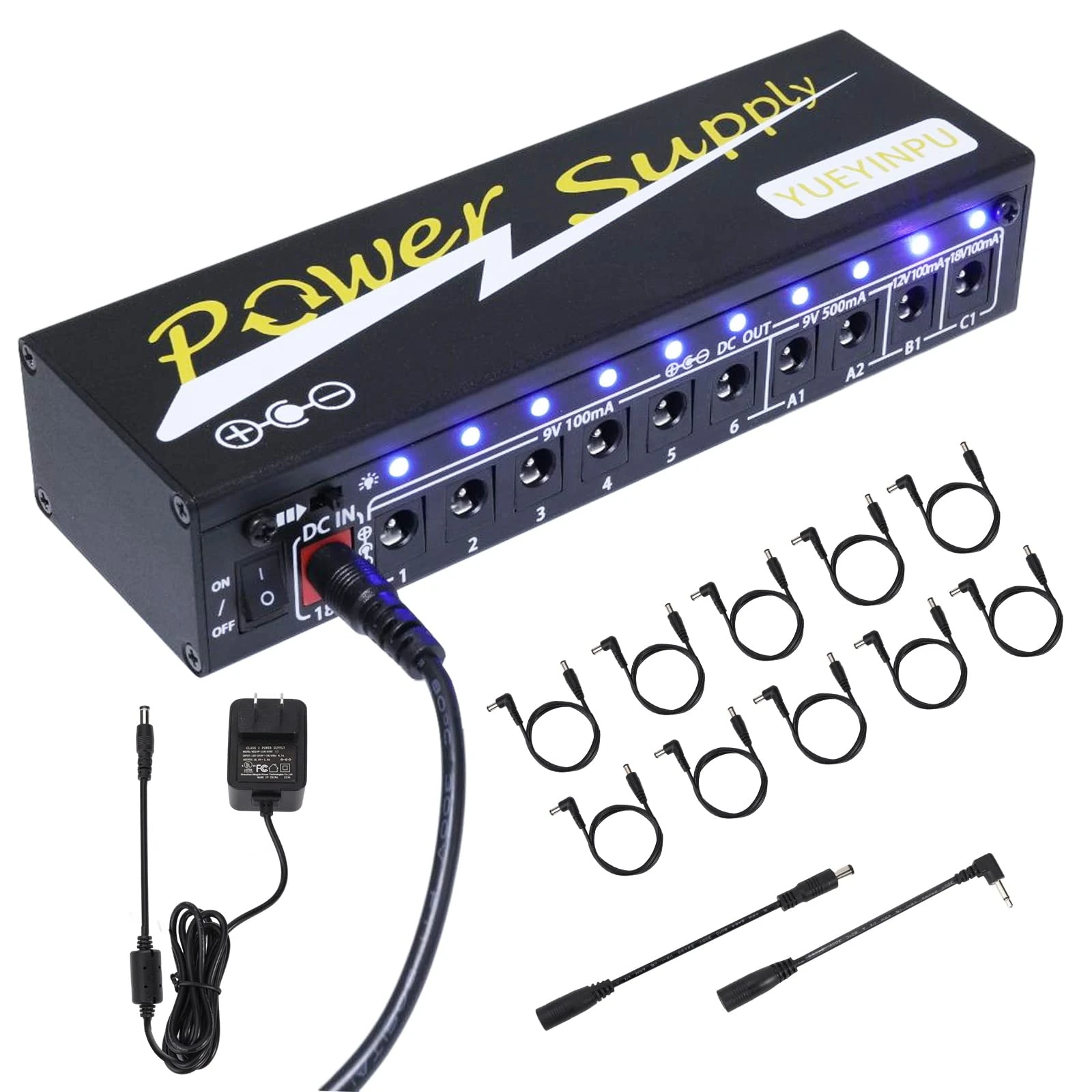 Tavsou Power Supply For Guitar Effect Pedal Board10 Isolated DC Output 9V/12V/18V With Separate Short-circuit Protection UK Plug