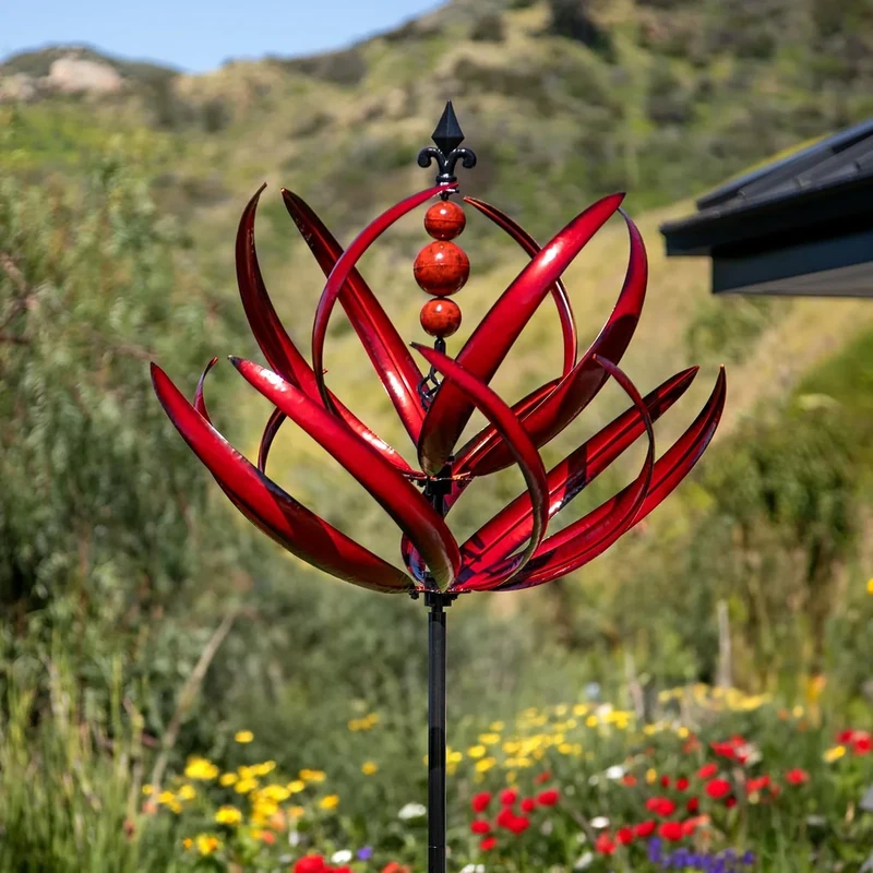 Cyan Oasis Yard Garden Wind Spinners - Large Outdoor Metal Wind Spinners Sculptures, Lawn Yard Art Garden Decor (Burgundy Lotus)