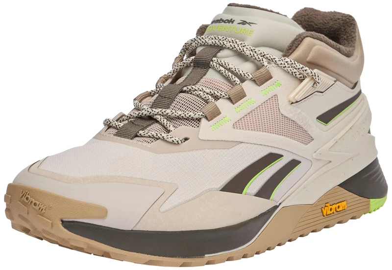 Reebok Men Nano X3 Adventure Winter Sneaker, Stucco/Boulder Beige F23/Laser Lime F23, 8.5