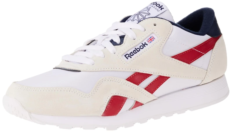 Reebok Men Classic Nylon Sneaker, FTWR White/Flash Red/Vector Navy, 5