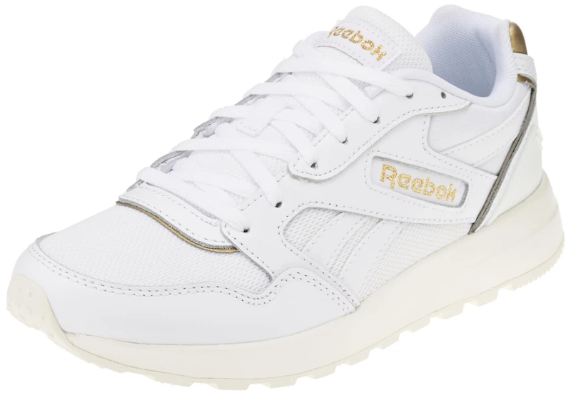 Reebok Women GL1000 Sneaker, White/Chalk/Gold Met., 3