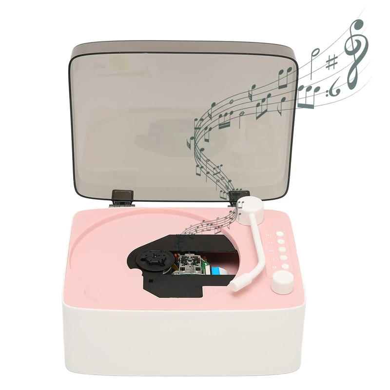 Bluetooth Record Player, Vintage Turntable Portable CD Player with Headphone Jack and USB Flash Drive Multifunction Retro Mini Vinyl Record Player Bluetooth Boombox Speaker HiFi Speaker(Pink)
