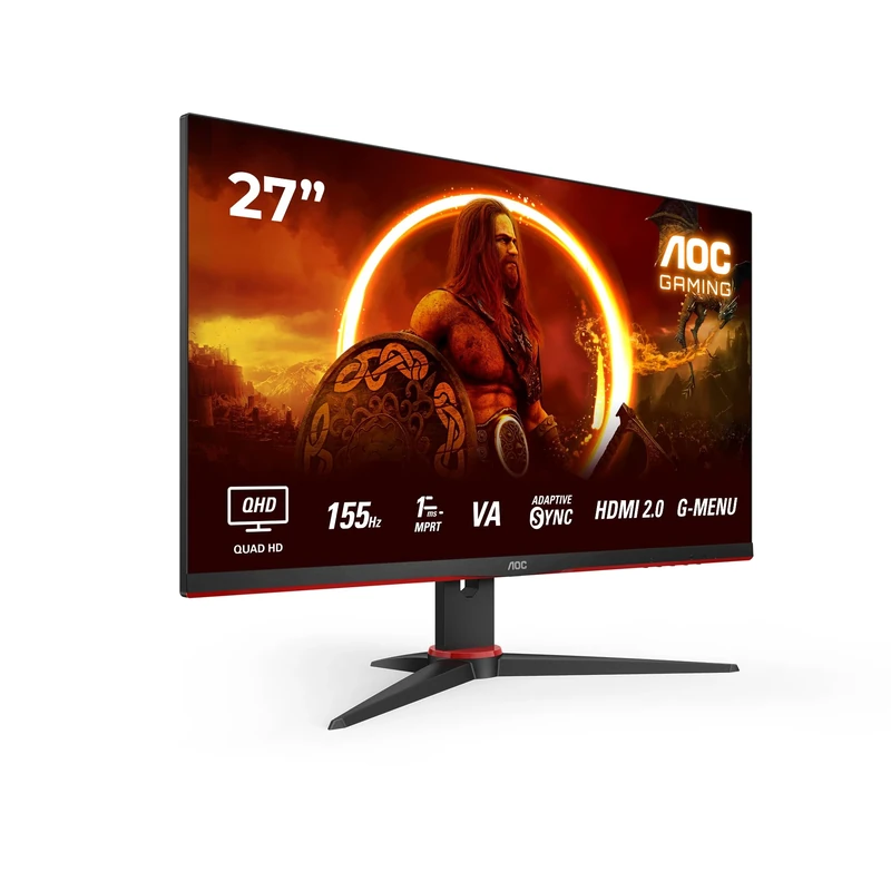 AOC Gaming Q27G2E - 27 INch QHD Monitor, 155Hz, 1ms MPRT, VA, FreeSync Premium, Shadow control, Low Input lag (2560 x 1440 @ 155Hz, 250 cd/m², HDMI 2.0 x 2, DisplayPort 1.2x1)